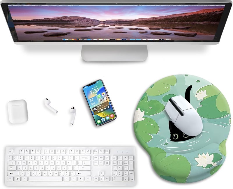 Blusabaca Mouse Pad with Wrist Rest, Cat Lotus Leaf Ergonomic Mouse Pads Wrist Support for Desk, Cute Gaming Mousepad Wireless Mouse Laptop Computer Work Home Desk Accessories Office Supplies Decor - Image 3